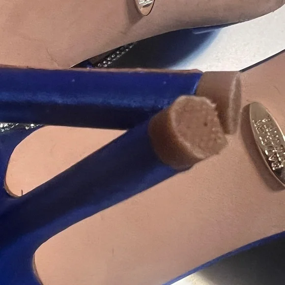 Badgley Mischka Jasmine Royal Blue Satin Point Toe Slingback Heels with Crystal - Picture 7 of 9